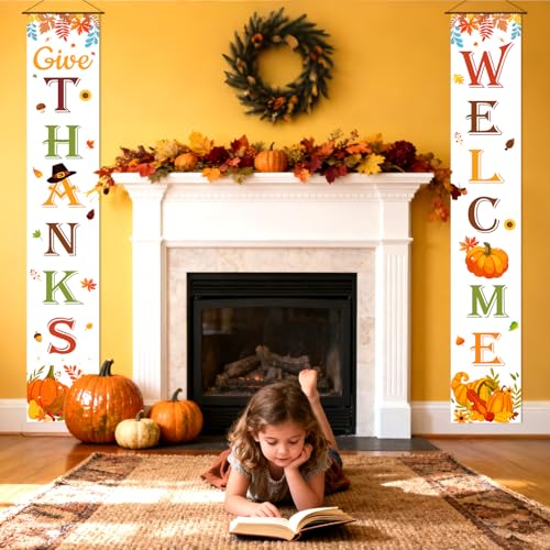 Give Thanks Thanksgiving Banner 72" X 12" - Product Imagery