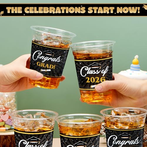 JOYIN 100 Pcs 16oz Graduation Cups Party Plastic Cups, Class of - Product Imagery