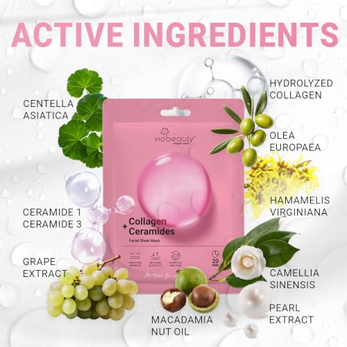 VIABEAUTY 8 Pack of Collagen Face Mask with Ceramides - - Product Imagery