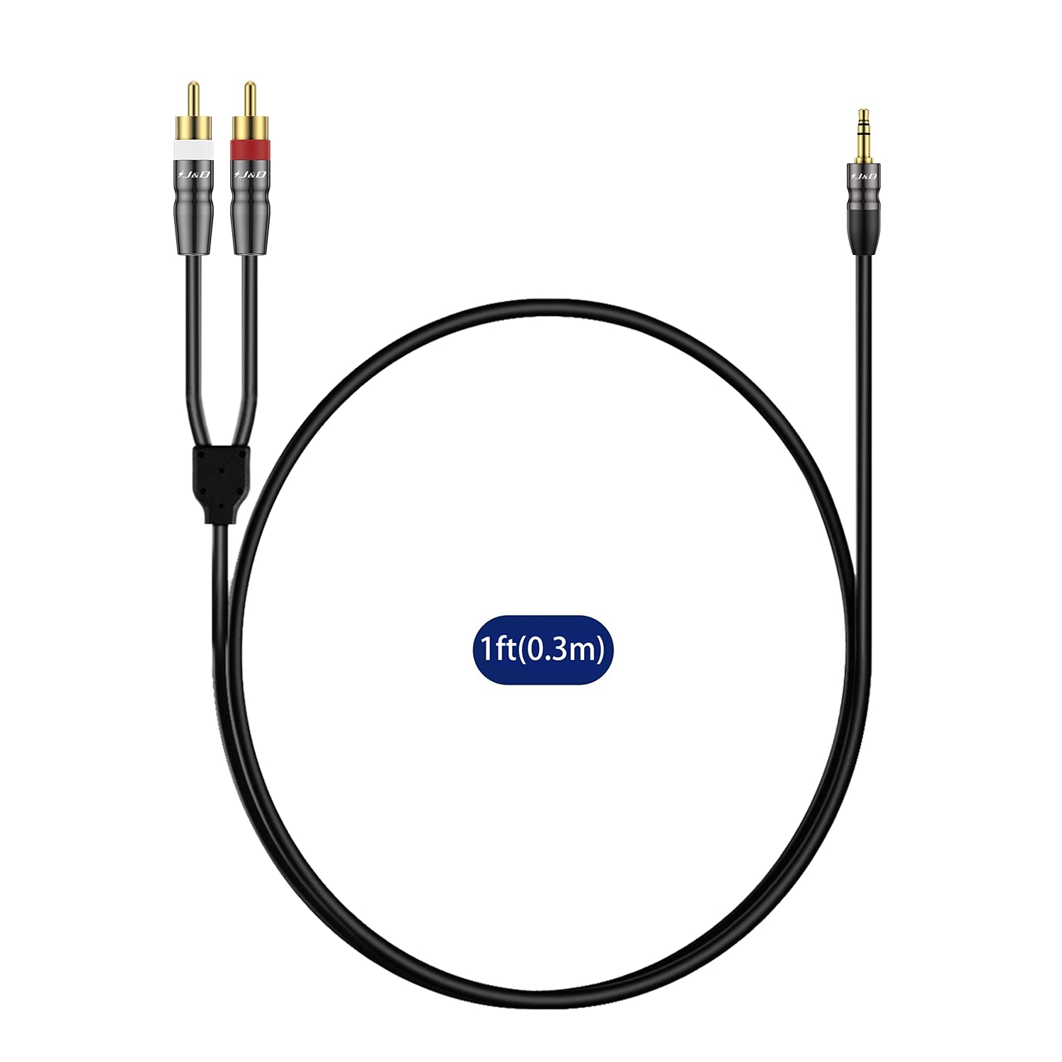 J&D 3.5 mm to Dual RCA Male Stereo Audio Cable, Heavy Duty RCA Ca by J&D - Angle View 8