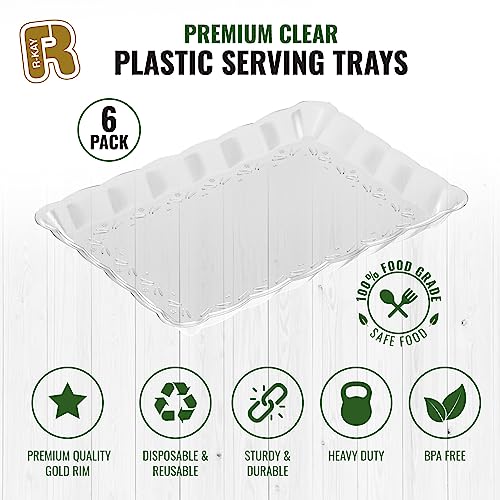 6 Pack Clear Plastic Serving Trays for Party, 9 x 13 Inch - - Product Imagery