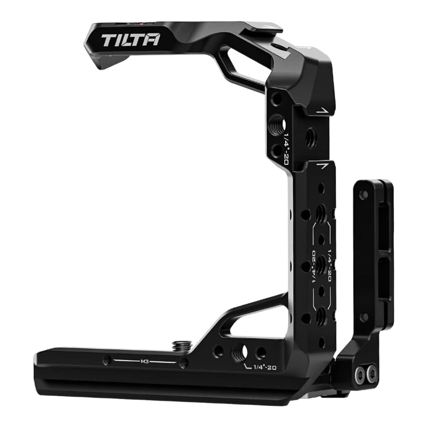 Tilta half camera cage for Canon R6 Mark II with mounting points, protective metal frame for camera stability and accessories.