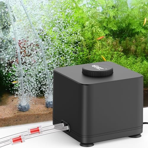 hygger aquarium air pump with adjustable flow, 7W quiet fish tank oxygen pump, compact and powerful for aeration
