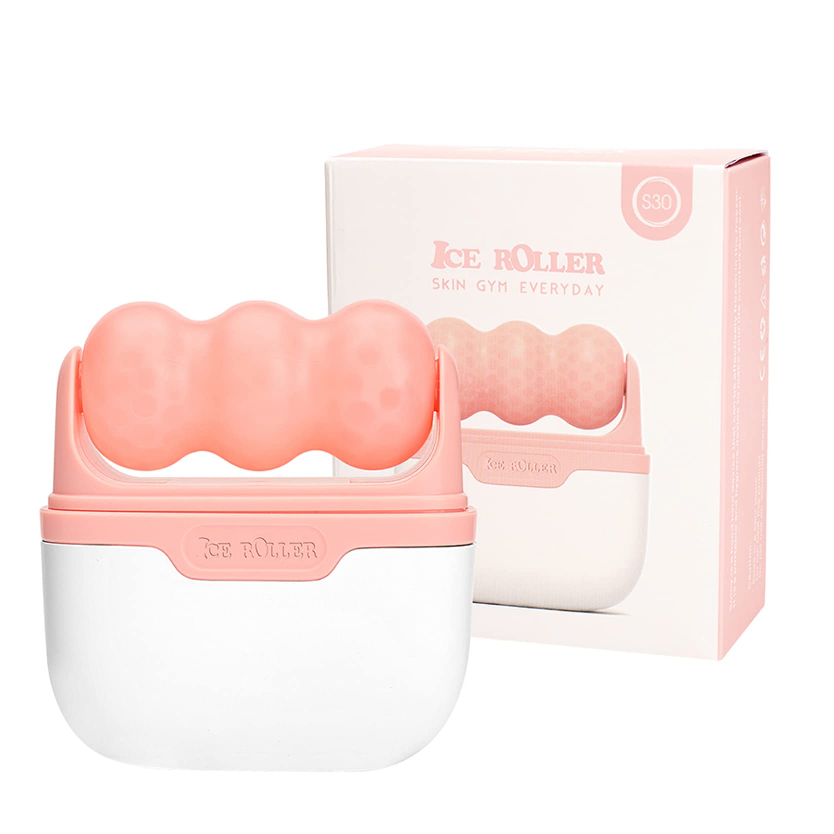 Diougens Lee Ice Roller for Face & Eye, Puffiness & Migraine Relief 2-in-1 Stainless Steel Cold Therapy Facial Roller, Long Lasting Skin Care Tool - Pink