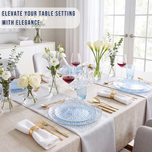 60Pcs Clear Blue Plastic Plates, Hammered Blue Plates, Clear - Product Imagery