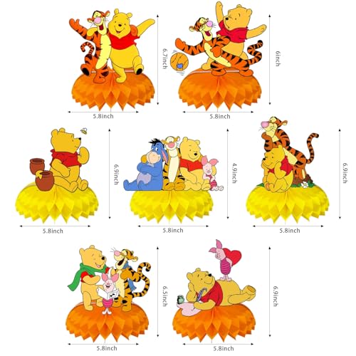 Winnie Birthday Party Supplies, 7Pcs Honeycomb Centerpieces for - Product Imagery