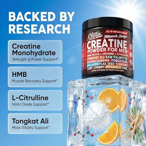 Clean Nutra Creatine Powder for Men + HMB BCAA L Arginine L - Product Imagery