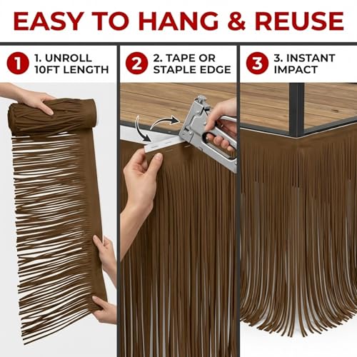 Anderson's Vinyl Brown Fringe, 15" x 10' Shiny Decorative Trim - Product Imagery