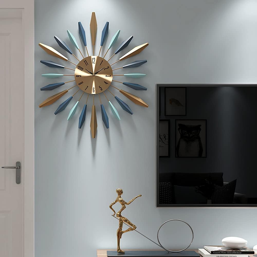YISITEONE large metal wall clock with mid-century design, silent non-ticking mechanism, featuring bold black clock hands and minimalist face