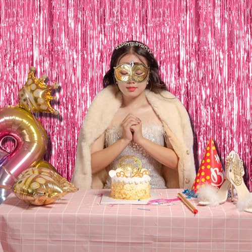 2 Pack Pink Backdrop Party Decorations Tinsel Curtain Party - Product Imagery