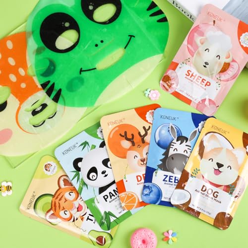 KONEUK 14 Pack Kids Face Mask Set, Cute Animal Face Masks - Product Imagery