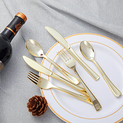 300PCS Gold Plastic Silverware, Disposable Plastic - Product Imagery