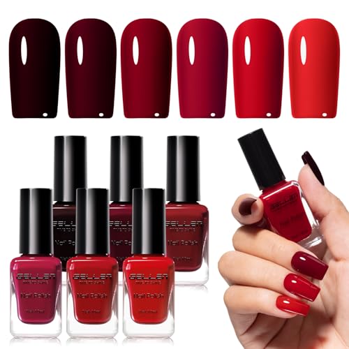 GELLEN Dark Red Nail Polish Set Fall Winter, No Light Needed, - Product Imagery