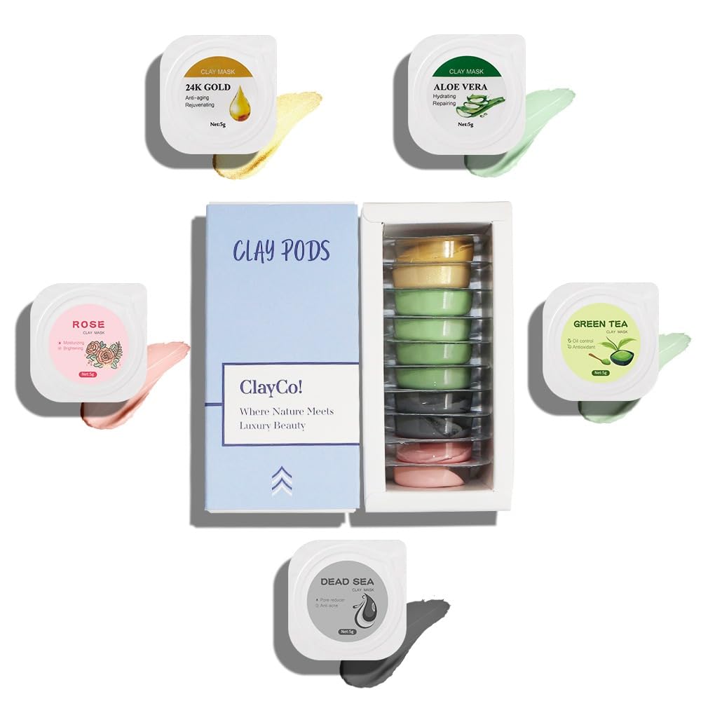 ClayCo! 10 Piece Clay Mask Variety Kit for Men & Women Facial - Product Imagery