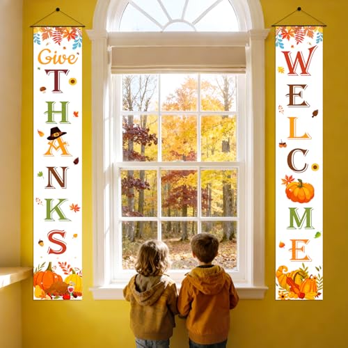 Give Thanks Thanksgiving Banner 72" X 12" - Product Imagery