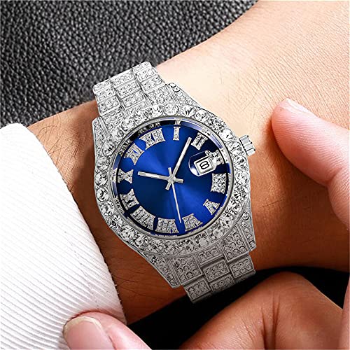 Luxury Mens Crystal Watch Quartz Analog Watch Big Face Diamond - Product Imagery