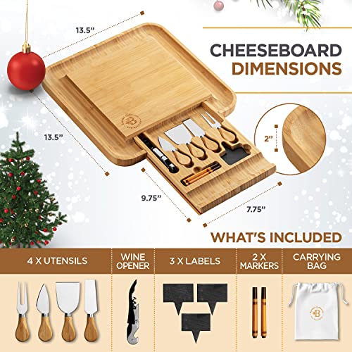 Charcuterie Boards Gift Set, Bamboo Cheese Board with Serving - Product Imagery