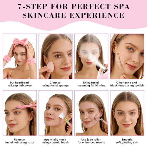 Facial Steamer Spa Kit with 17 Skin Care Tools, Nano Ionic Face - Product Imagery