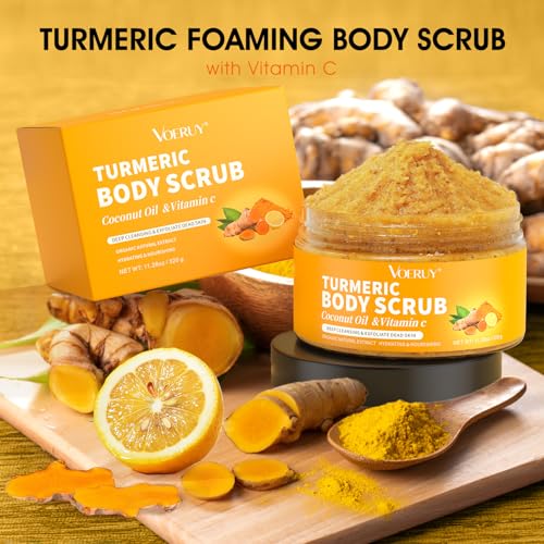 Body Scrub, Turmeric Exfoliating Body Scrub, with Coconut Oil & - Product Imagery