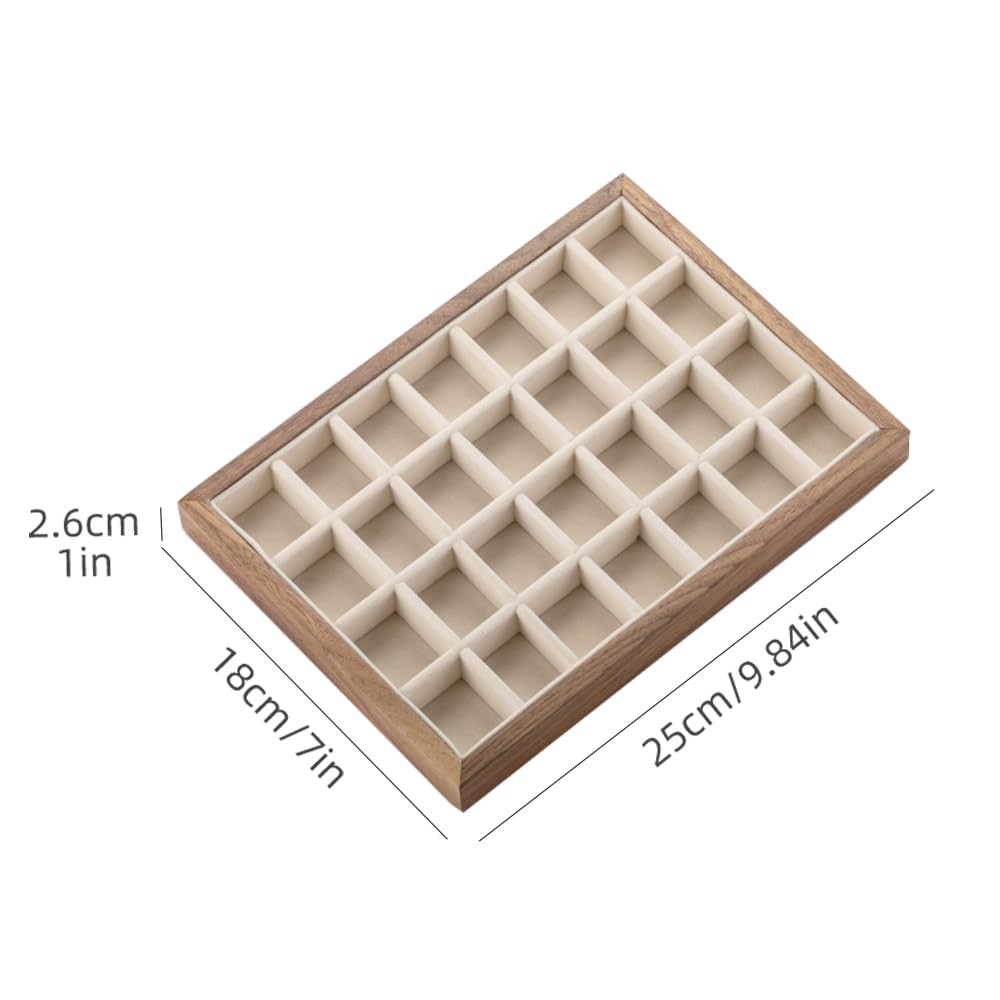 28 Grid Black Walnut Wooden Jewelry Tray with Velvet Lining - MIGAKU HOME Official Imagery - 4