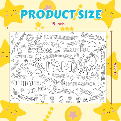 45pcs Positive Affirmations Disposable Coloring Placemats - Product Imagery