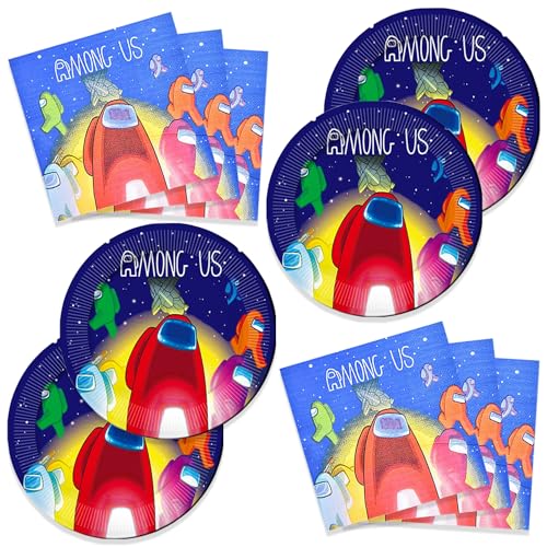 40Pck Among Game Party Supplies include 20 plates, 20 napkins - Product Imagery