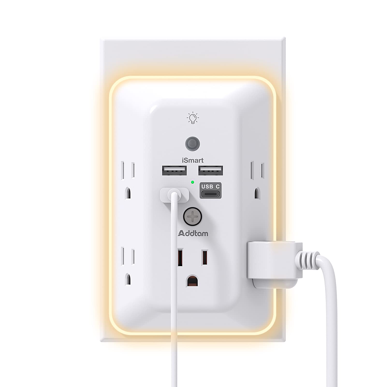 Addtam Surge Protector, 5 Outlet Extender with Night Light and 4 USB Ports - Addtam Official Product View 1