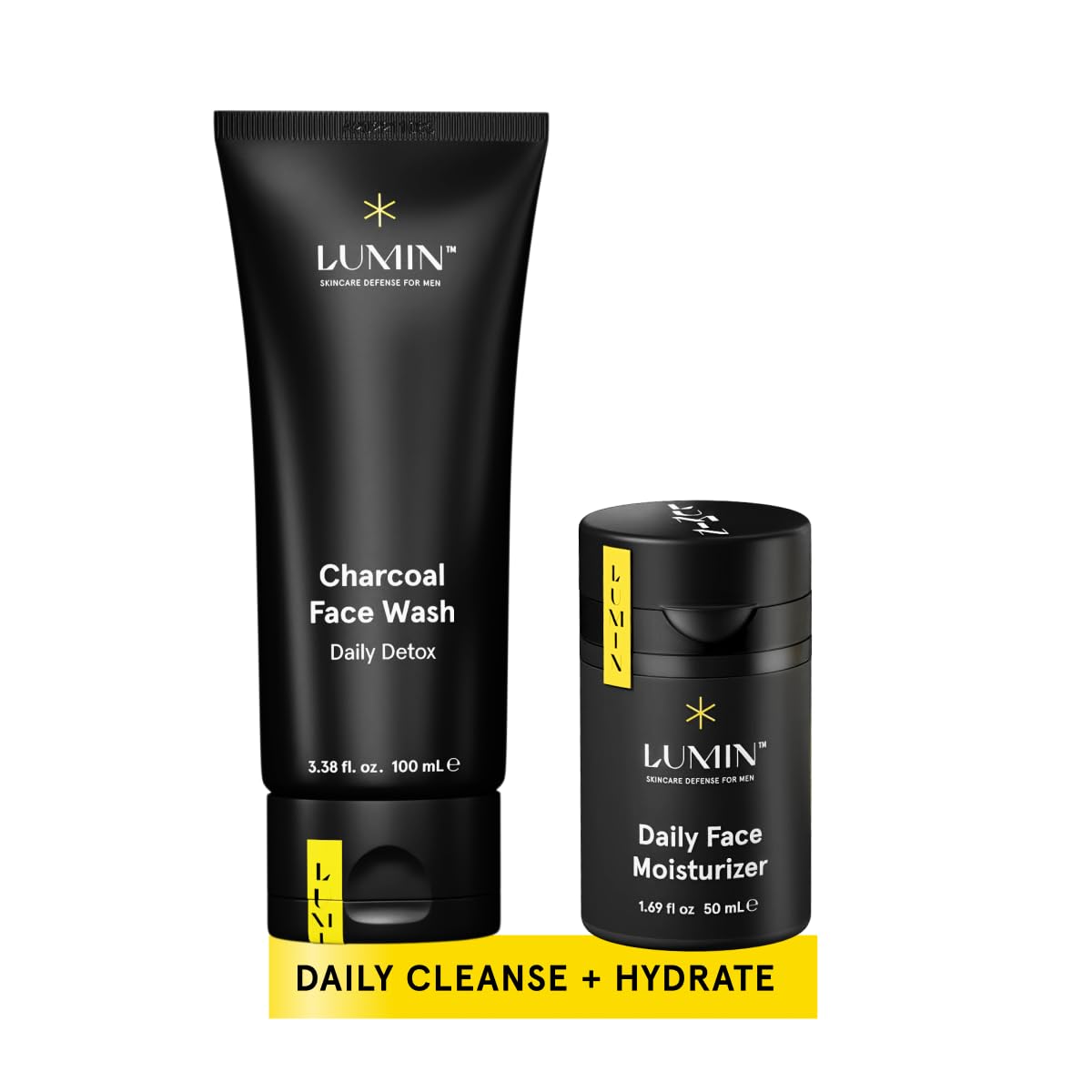 Lumin Dynamic Duo | Charcoal Face Wash & Daily Moisturizer for - Product Imagery