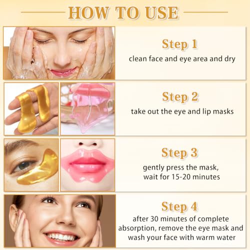 CAHIUYOA 30PCS Lip Mask and Under Eye Masks Set,Pink Lip Mask - Product Imagery