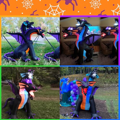 7FT Tall Halloween Inflatables Dragon with 2 Heads, Fire and Ice - Product Imagery