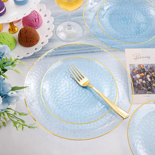 175 Pcs Plastic Dinnerware Set (25 Guests), Blue Disposable - Product Imagery