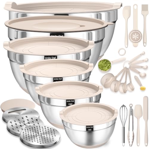 Mixing Bowls with Airtight Lids Set, 26PCS Stainless Steel Khaki - Product Imagery