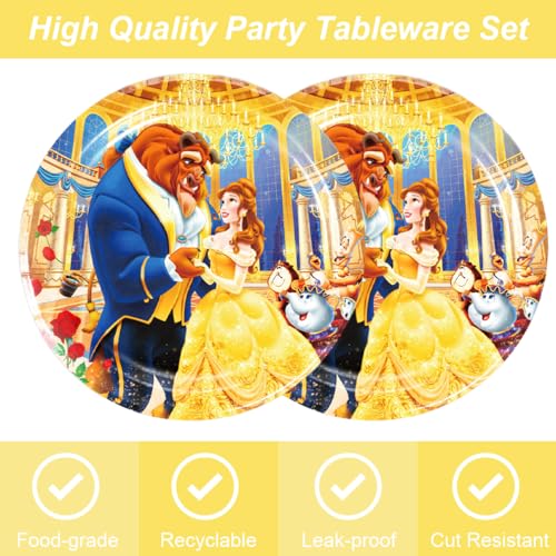 40Pcs Beauty and the Beast Party Supplies 20 plates, 20 napkins - Product Imagery