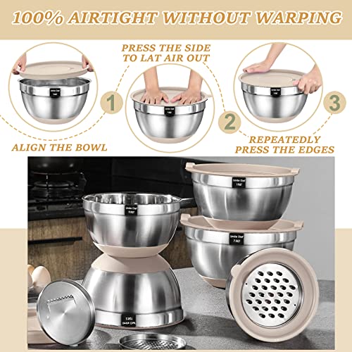 Mixing Bowls with Airtight Lids Set, 26PCS Stainless Steel Khaki - Product Imagery