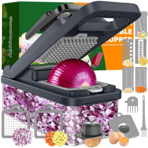 12-in-1 Vegetable Chopper 7 Blades, Veggie Cutter with Handle, - Product Imagery