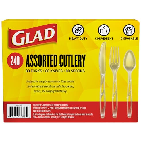 Glad Clear Disposable Cutlery Set, Forks Knives and Spoons, 240 - Product Imagery
