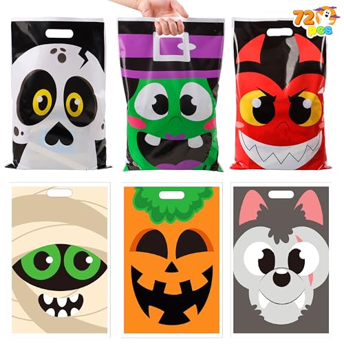 JOYIN 72 Pcs Halloween Bags, Plastic Goodie Bag in 6 Designs for - Product Imagery