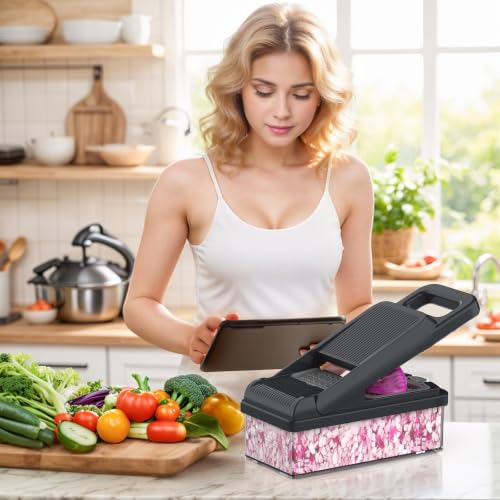 12-in-1 Vegetable Chopper 7 Blades, Veggie Cutter with Handle, - Product Imagery