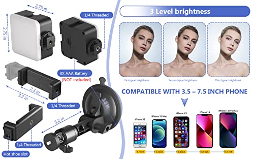 Suction Cup Mirror Phone Holder with Light, Travel Wall Phone - Product Imagery