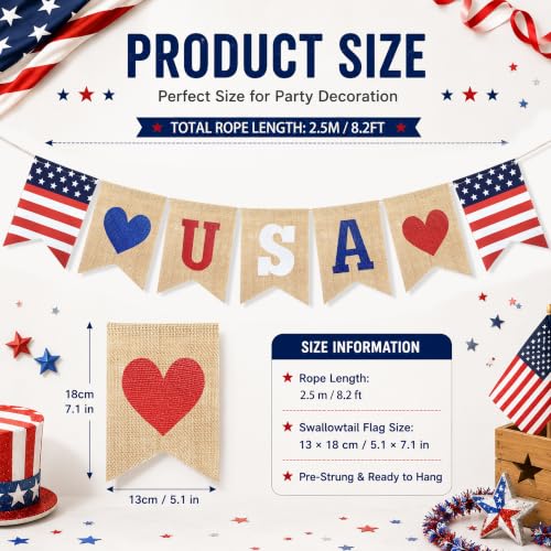 Uniwish USA Banner Burlap Bunting 4th of July Decorations - Product Imagery