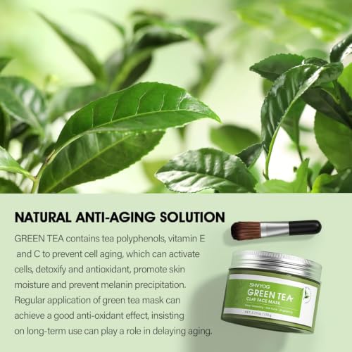 SHVYOG Green Tea Face Mask, Antioxidant Green Tea Clay Mask with - Product Imagery