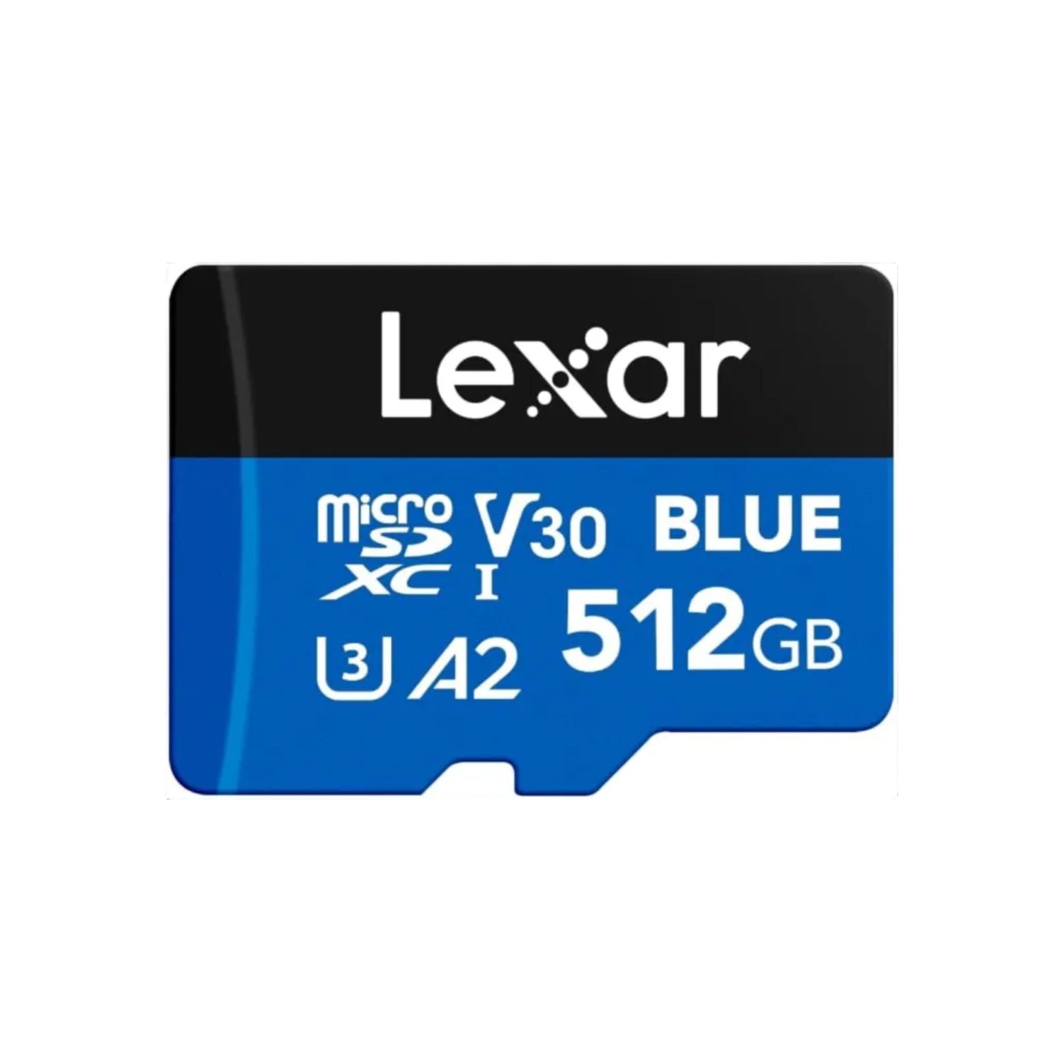 Lexar 512GB blue microSDXC UHS-I memory card with up to 160MB/s transfer speed, designed for smartphones and cameras.