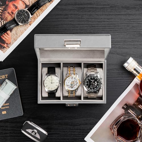 ProCase Watch Box, 3 Slot Mens Watch Display Case, Grey - Product Imagery