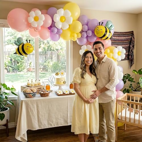 Bee Balloon Garland Arch Kit 129Pcs Pink Purple Yellow Balloons - Product Imagery