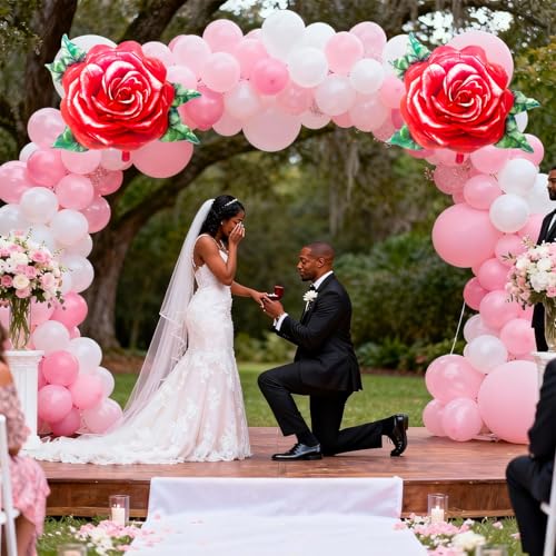 2 Pcs Red Rose Balloons, 31 Inch Realistic 3D Rose Flower - Product Imagery