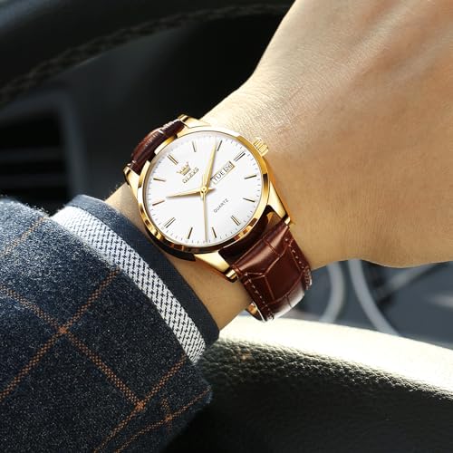 Men's Casual Leather Watch, Easy to Read Three-Hand Analog - Product Imagery