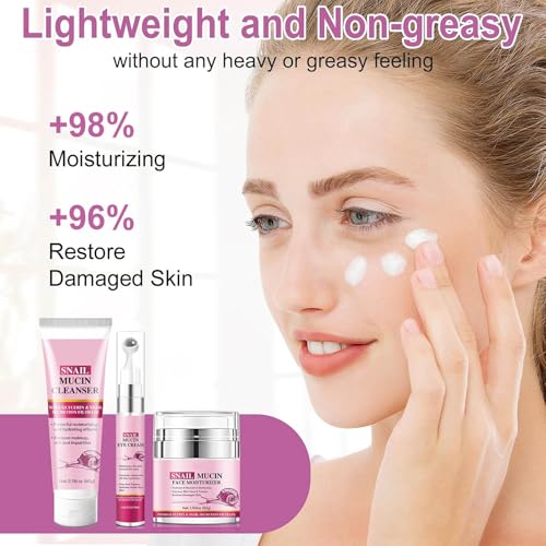 Snail Mucin Skincare Set,3 Pcs Cleanser, Eye Cream, Face Cream, - Product Imagery