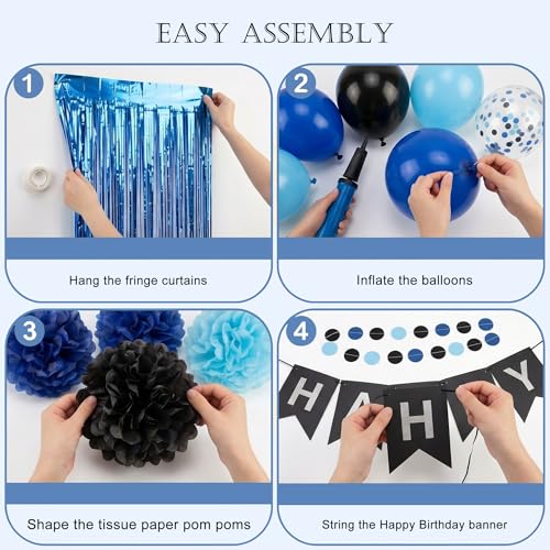 ANSOMO Blue and Black Happy Birthday Party Decorations for Boys - Product Imagery