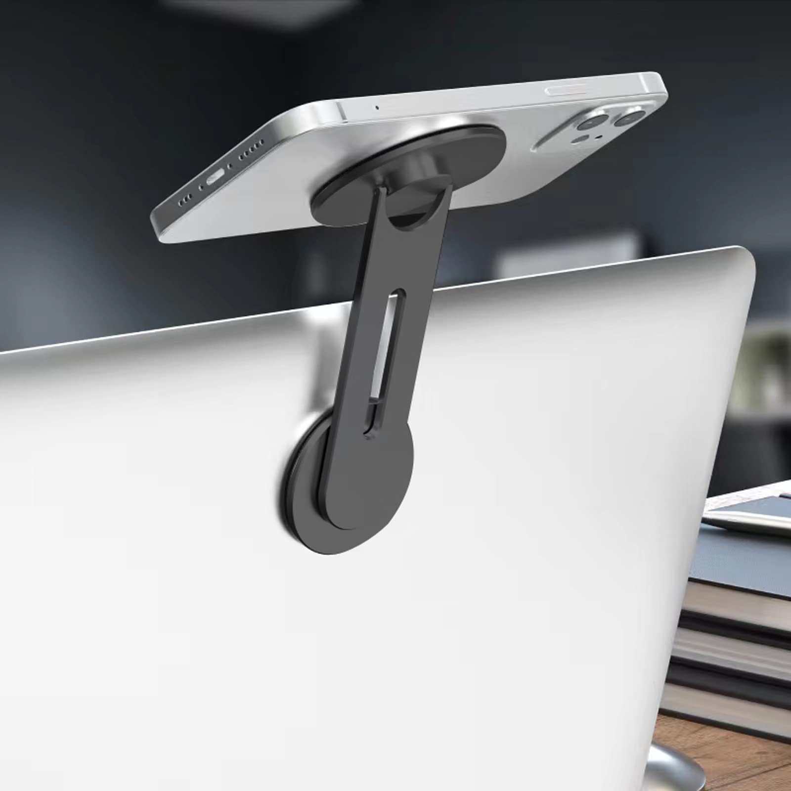 Magnetic Laptop Phone Holder,Ultra-Thin Computer Display Stand, Black