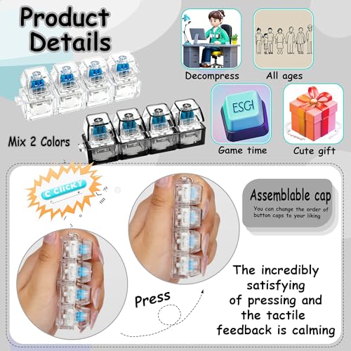2 PCS Keyboard Fidget Toy, Keyboard Fidget Keychain 4-in-1 - Product Imagery